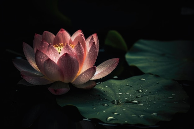 Flor de lótus florescendo na lagoa com fundo de folhas verdes