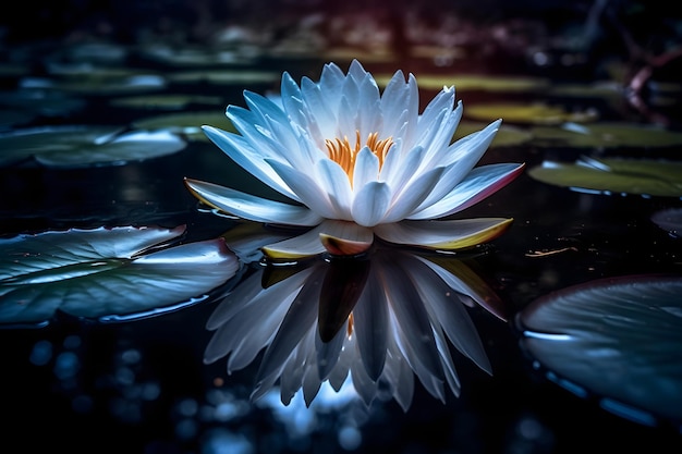 Flor de lótus na água à noite