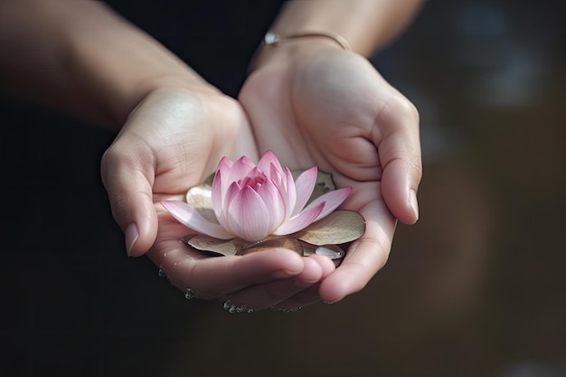 Flor de lótus na mão AI generativa