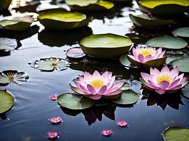 Flor de lótus ou nenúfar flutuando na água