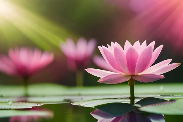 flor de lótus rosa com o sol brilhando através da água