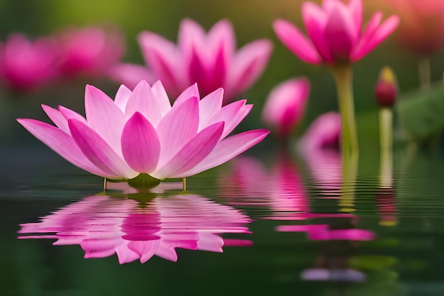 flor de lótus rosa com reflexo na água