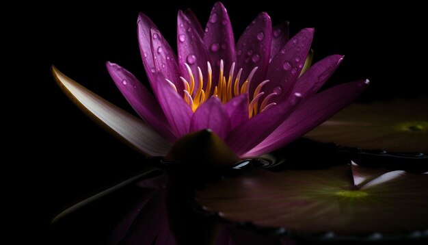 Flor de lótus tranquila flutua em lagoa pacífica gerada por inteligência artificial