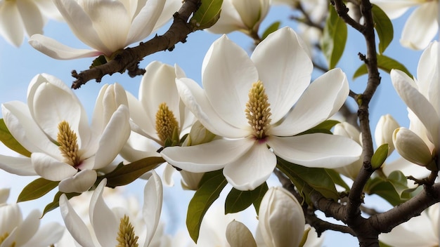 Flor de magnólia em um galho de perto