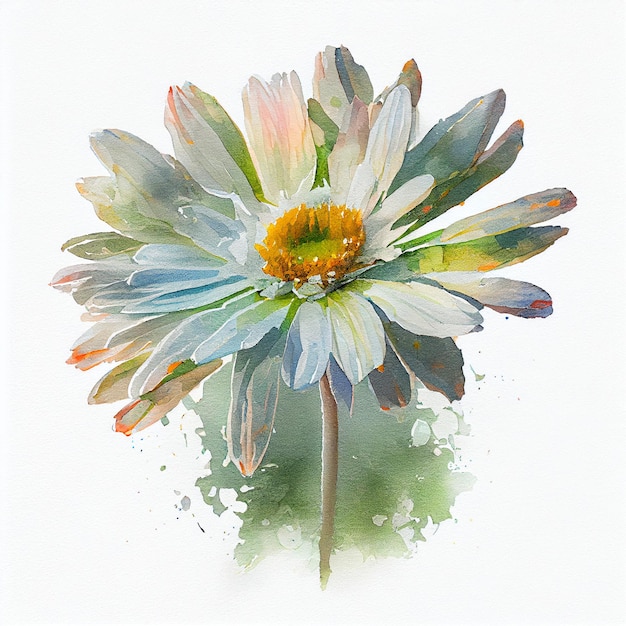 Flor de margarida em aquarela de dupla exposição abstrata Ilustração digital AI