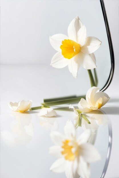 Foto flor de narciso refletindo no espelho com elegância