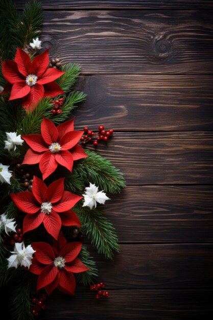 Flor de natal no espaço de cópia de madeira