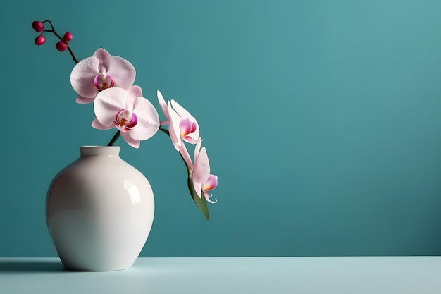 Flor de orquídea em um vaso redondo Rede neural gerada por IA