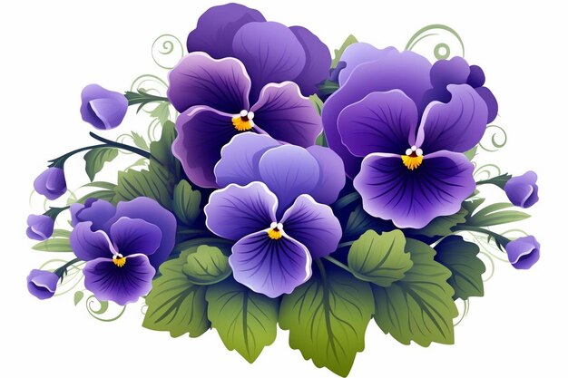 Flor de Pansy com cor roxa escura e fresca as flores ar clipart isoladas em branco bg natural