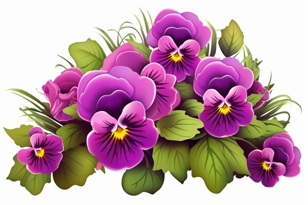 Foto flor de pansy com cor roxa profunda e rica as flores são clipart isoladas em branco bg natural