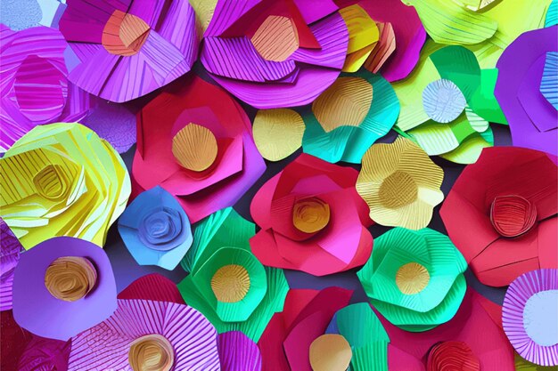 Foto flor de papel artificial colorida linda arte de parede de papel floral generativa ai