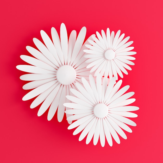 Foto flor de papel branco de renderização 3d em um fundo rosa