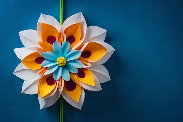 Flor de papel em um fundo azul