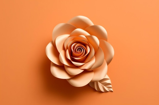 Flor de papel rosa colorida em fundo laranja claro IA generativa