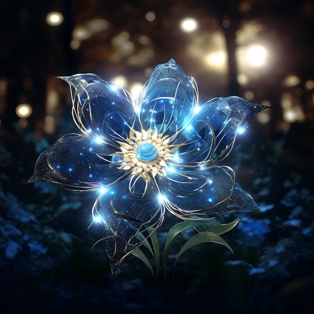 Flor de papoula azul com gotas de água em pétalas generativas ai
