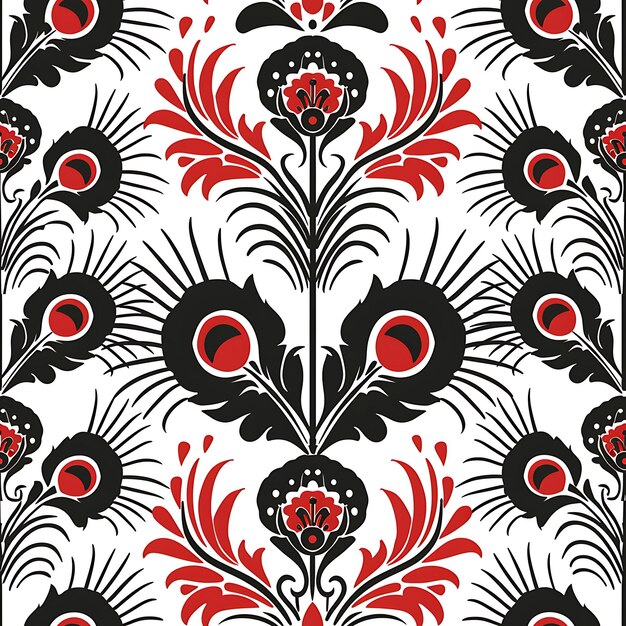 Flor de pavão com contornos de penas de papagaio e padrão vetorial plano azulejos tinta de tatuagem artística sem costura
