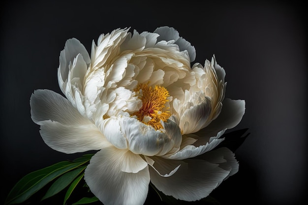 Flor de peônia branca isolada em um fundo escuro