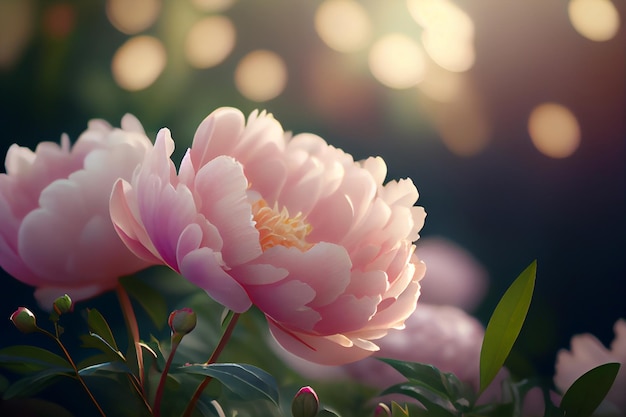 Flor de peônia natural rosa fundo de verão generativa AI