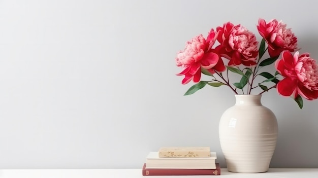 Flor de peônia vermelha em vaso Ilustração AI GenerativexA