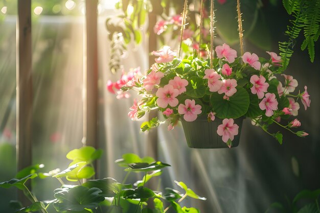 Flor de petúnia pendurada em vaso Cultivando flores de primavera em grandes estufas de vidro