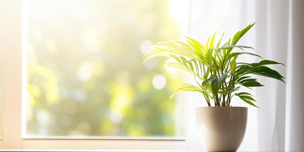 Foto flor de planta de casa em vaso em suporte de janela muita luz solar decoração interior