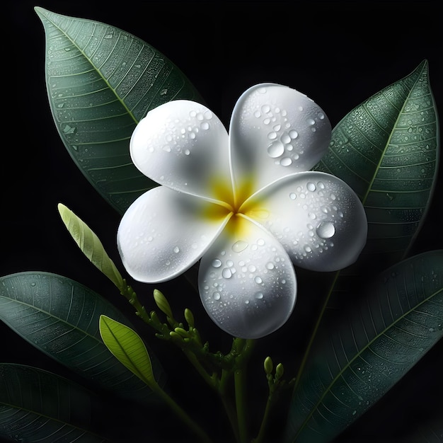 Flor de plumeria com folhas