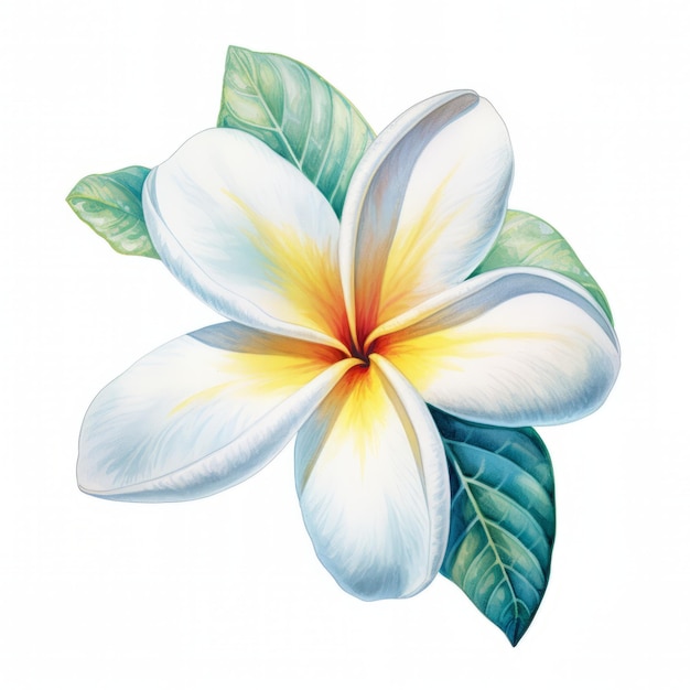 Flor de Plumeria isolada na ilustração em aquarela de fundo branco