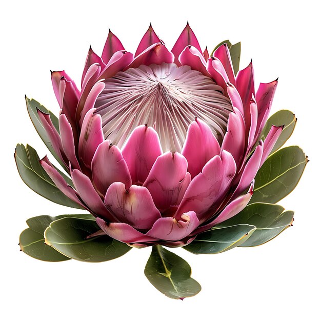 Foto flor de protea com cor rosa e alcachofra isolada em branco bg natural