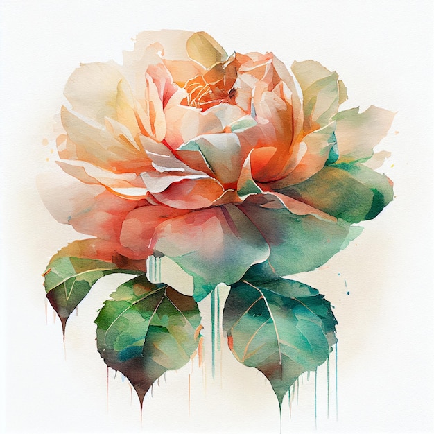 Flor de rosa em aquarela de dupla exposição abstrata Ilustração digital AI