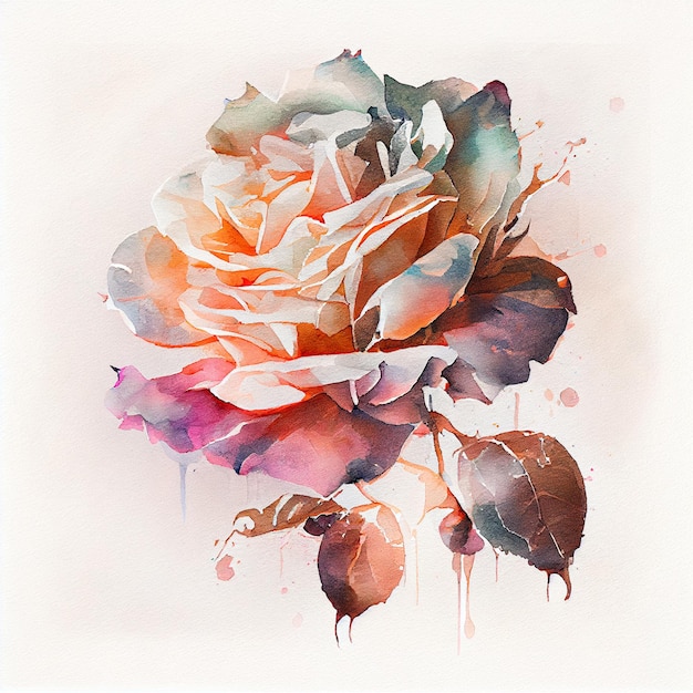 Flor de rosa em aquarela de dupla exposição abstrata Ilustração digital