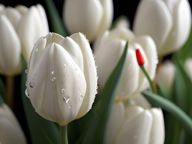 Flor de tulipa branca com gotas de água