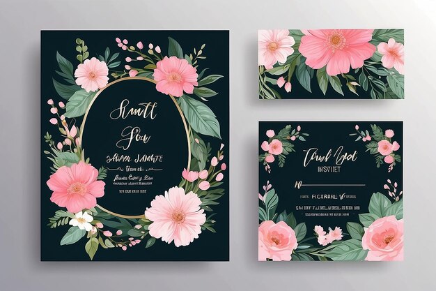 Flor de Verão Invitation set de casamento Floral convidar obrigado rsvp cartão moderno Design em rosa floral