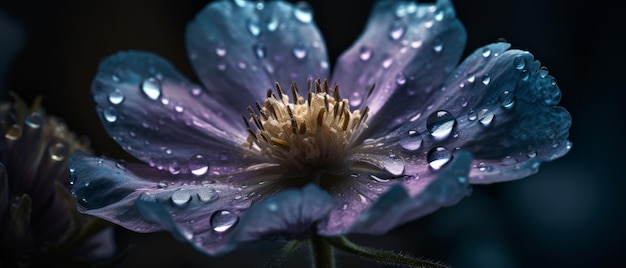 Flor delicada com pingos de chuva Generative AI