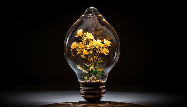 Foto una flor dentro de una bombilla 1 vaso 1 bombilla edison