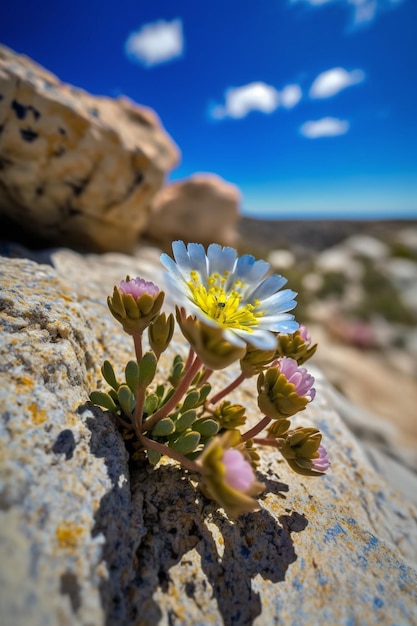 Una flor en el desierto con el cielo de fondo