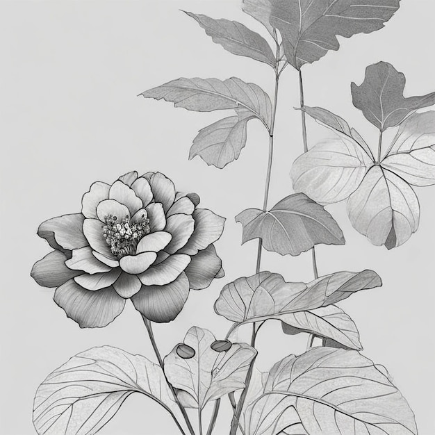 Foto flor de dibujo en blanco y negro