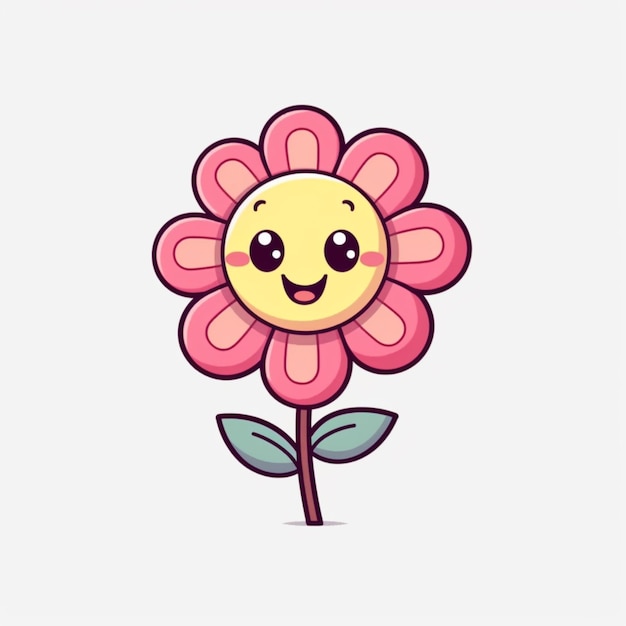 Foto flor de dibujos animados con una cara feliz y hojas verdes generativa ai