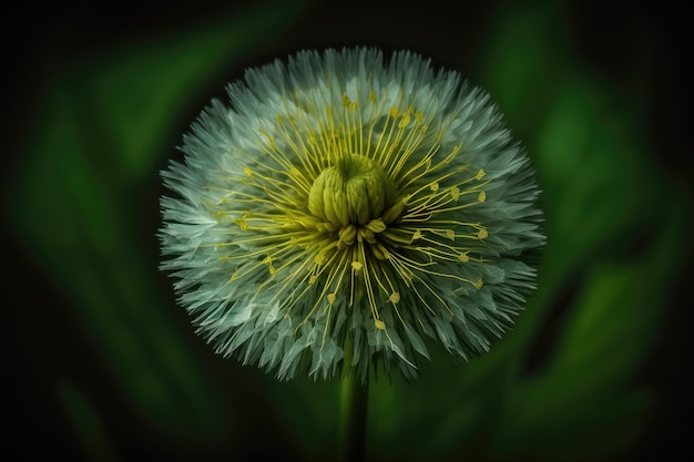 Flor de diente de león en flor rodeada por un mar de verde