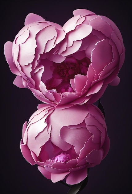 Flor em forma de coração de peônia rosa Amor romance símbolo Cartão postal de dia dos namorados. Ilustração digital