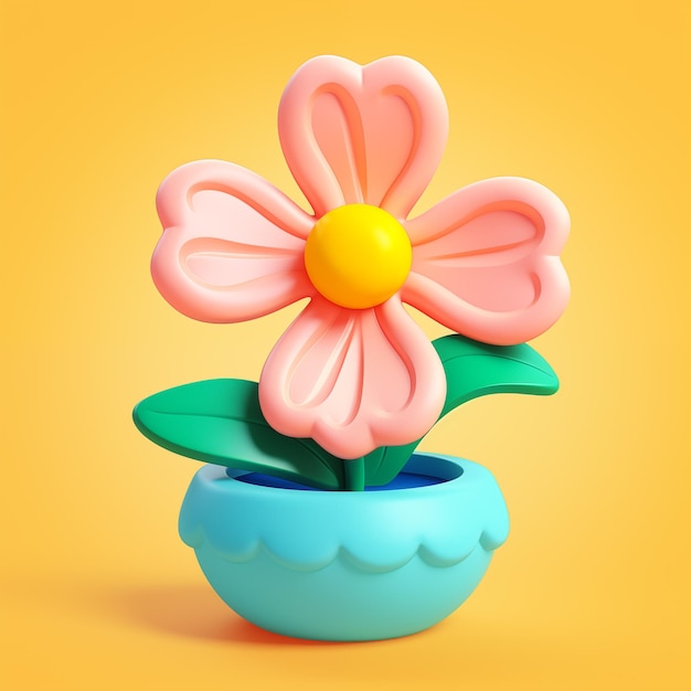 Foto flor em vaso azul ilustração 3d por generative ai