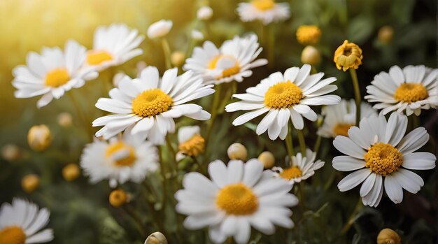 La flor es blanca, las margaritas son amarillas, la naturaleza es amarilla.