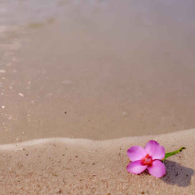 una flor está en la playa en la arena