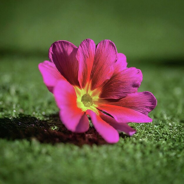 una flor está en el suelo con un fondo verde