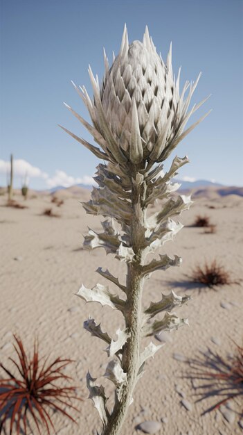 Flor exuberante em terra árida renderização realista de alta qualidade