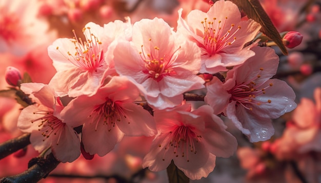 Flor flor rosa belleza en la naturaleza vibrante flor de cerezo cultura japonesa romántica generada por la inteligencia artificial