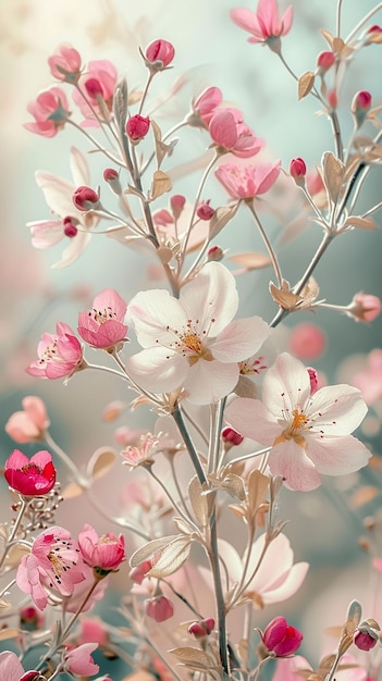 Foto una flor con flores rosas en el fondo