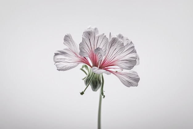 Una flor de fondo blanco y centro rojo.