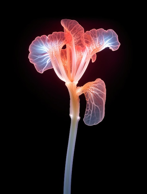 una flor con un fondo de color rojo y azul