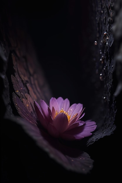 Una flor en un fondo negro.