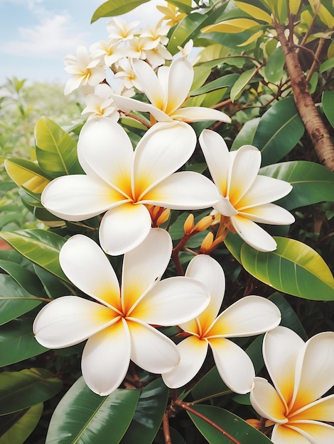 Flor de frangipani blanco en el jardín